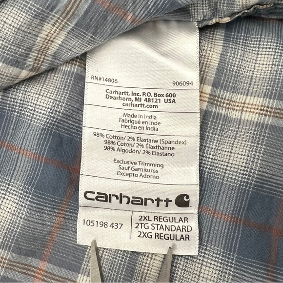 Carhartt Men's 2XL XXL Rugged Flex Relaxed Fit Button Short Sleeve Shirt Plaid - Picture 4 of 6
